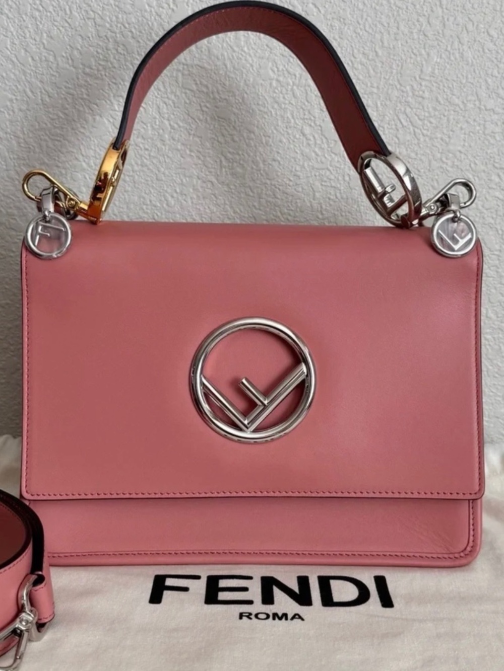 NEW Fendi Pink Kan Handbag with Gold/Silver Hardware (Two Straps)